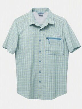 Columbia Men's Short Sleeve Plaid Button-Up Shirt - Light Blue & Green